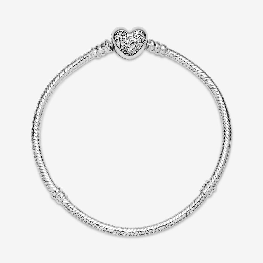 Disney x Pandora Moments Mickey Mouse Heart Clasp Snake Chain Bracelet